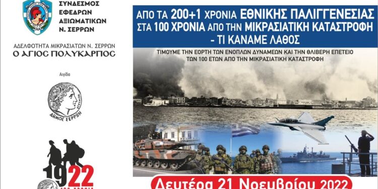 ΕΘΝΙΚΗ ΠΑΛΙΓΓΕΝΕΣΙΑ ΚΑΙ ΜΙΚΡΑΣΙΑΤΙΚΗ ΚΑΤΑΣΤΡΟΦΗ – ΕΚΔΗΛΩΣΗ ΑΠΟ ΤΟΝ ΣΥΝΔΕΣΜΟ ΕΦΕΔΡΩΝ ΑΞΙΩΜΑΤΙΚΩΝ Ν ΣΕΡΡΩΝ  ΚΑΙ  ΤΗΝ ΑΔΕΛΦΟΤΗΤΑ ΜΙΚΡΑΣΙΑΤΩΝ Ν ΣΕΡΡΩΝ